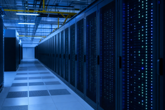 Sala de supercomputação com servidores usados no processamento de dados meteorológicos